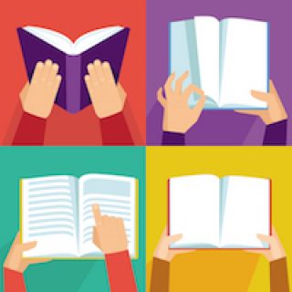 Vector set of hand holding books